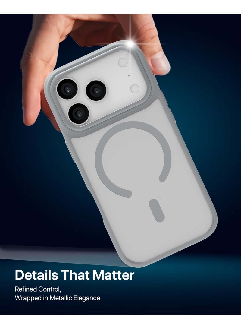 INFINYTY iPhone 17 Pro Hybrid Matte Case Modo Grey Frosted PC Back, TPU Frame, Aluminum Camera Frame For Strength. MagSafe Compatible With N52 Magnet, Metallic Buttons, Anti-Slip Soft-Touch Grip, Military Grade Drop-Tested Protection, Infinyty Lite - Image 4